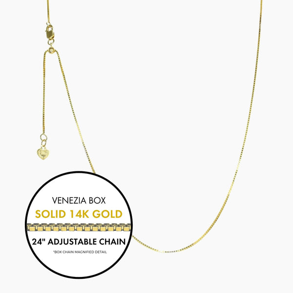 Roma Italian Adjustables Necklaces Gold 24"Solid 14K Gold Italian Venezia Box Adjustable Chain
