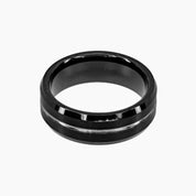 Roma Men's Collection Rings,Men's Grooved Black Tungsten Ring with Beveled Edge